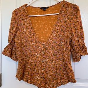 Yellow Floral button up blouse